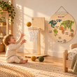 BusyKids Mapa del mundo de madera con figuras magnéticas de animales