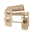 BusyKids Cama semi alta con forma de casita GALAXY-HOUSE MAX con escalera con almacenamiento 90 x 200 cm