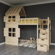 BusyKids Cama alta GALAXY-HOUSE con medio techo y escalera con almacenamiento 90 x 200 cm