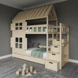 BusyKids Litera con forma de casita DREAM-HOUSE MAX con escalera con almacenamiento 90 x 200 cm
