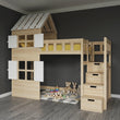 BusyKids Cama alta GALAXY-HOUSE con medio techo y escalera con almacenamiento 90 x 200 cm