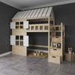 BusyKids Cama semi alta con forma de casita GALAXY-HOUSE MAX con escalera con almacenamiento 90 x 200 cm