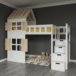 BusyKids Cama alta GALAXY-HOUSE con medio techo y escalera con almacenamiento 90 x 200 cm