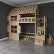 BusyKids Cama semi alta con forma de casita GALAXY-HOUSE MAX con escalera con almacenamiento 90 x 200 cm