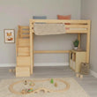 BusyKids LOFTI-MAX Cama alta de madera 90 × 200 cm con escalera de almacenaje
