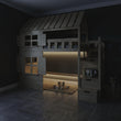 BusyKids Cama semi alta con forma de casita GALAXY-HOUSE MAX con escalera con almacenamiento 90 x 200 cm