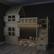 BusyKids Cama alta GALAXY-HOUSE con medio techo y escalera con almacenamiento 90 x 200 cm