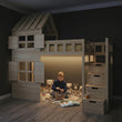 BusyKids Cama alta GALAXY-HOUSE con medio techo y escalera con almacenamiento 90 x 200 cm