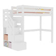 BusyKids LOFTI-MAX Cama alta de madera 90 × 200 cm con escalera de almacenaje